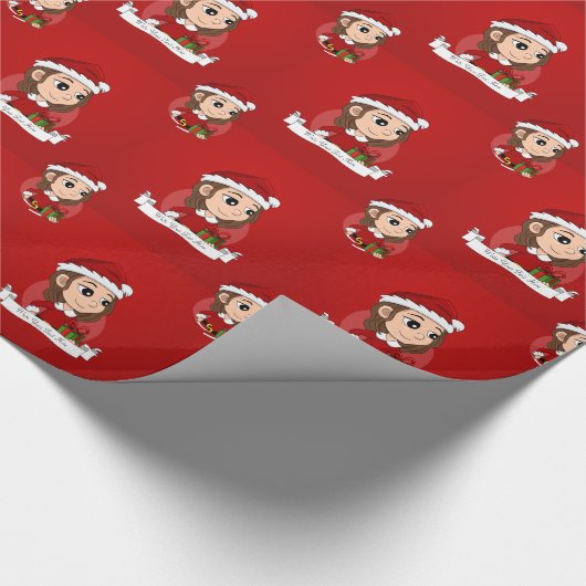 kerstmeisje met bruin haar haar cadeaupapier (Hoek)