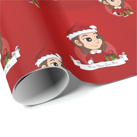 kerstmeisje met bruin haar haar cadeaupapier (Rol Hoek)