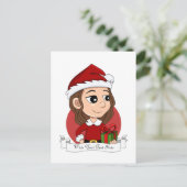 kerstmeisje met bruin haar haar feestdagenkaart (Staand voorkant)