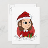 kerstmeisje met bruin haar haar feestdagenkaart (Voorkant / Achterkant)