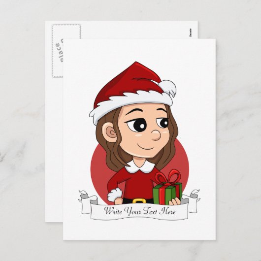 kerstmeisje met bruin haar haar feestdagenkaart (Voorkant / Achterkant)