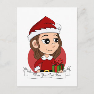 kerstmeisje met bruin haar haar feestdagenkaart
