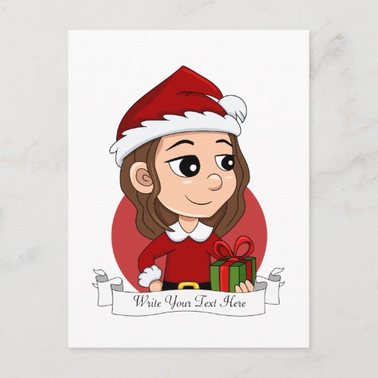 kerstmeisje met bruin haar haar feestdagenkaart (Voorkant)