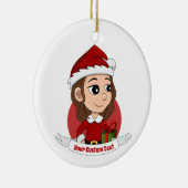 kerstmeisje met bruin haar haar keramisch ornament (Rechts)