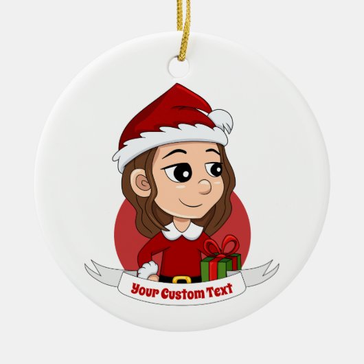 kerstmeisje met bruin haar haar keramisch ornament (Voorkant)