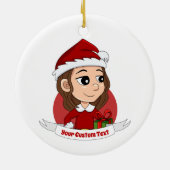 kerstmeisje met bruin haar haar keramisch ornament (Achterkant)