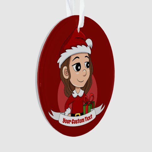 kerstmeisje met bruin haar haar ornament (voorkant)