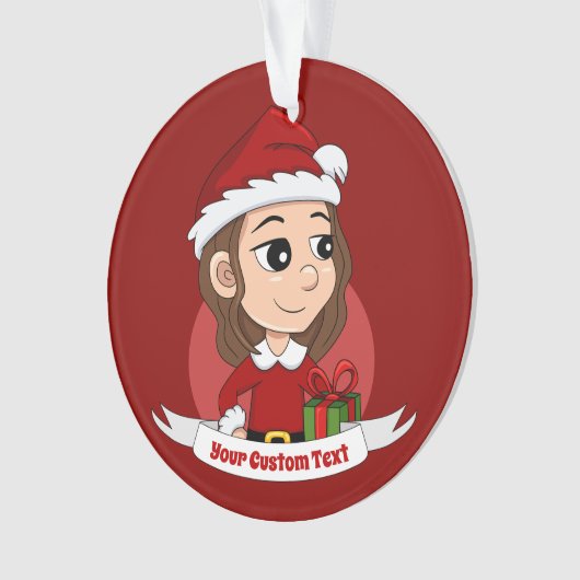 kerstmeisje met bruin haar haar ornament (voorkant)