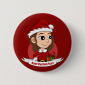 kerstmeisje met bruin haar haar ronde button 5,7 cm (Voorkant)