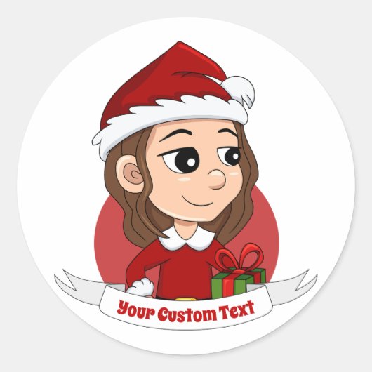 kerstmeisje met bruin haar haar ronde sticker (Voorkant)