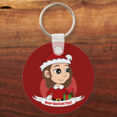kerstmeisje met bruin haar haar sleutelhanger (Voorkant)