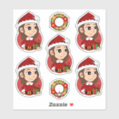 kerstmeisje met bruin haar haar sticker (Vel)