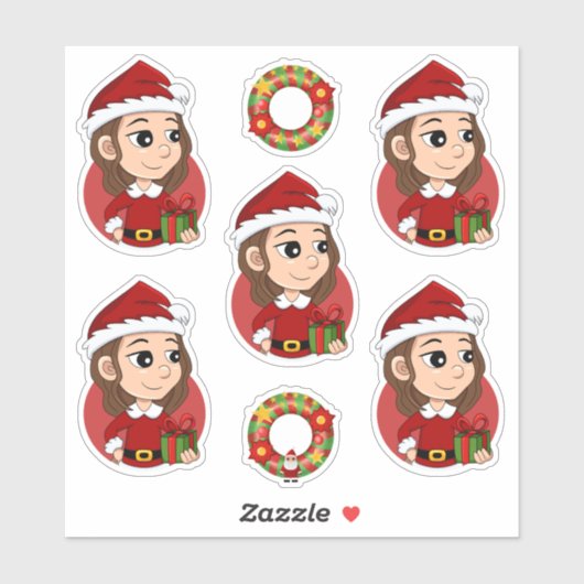kerstmeisje met bruin haar haar sticker (Vel)