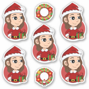 kerstmeisje met bruin haar haar sticker