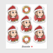kerstmeisje met bruin haar haar sticker (Vel)