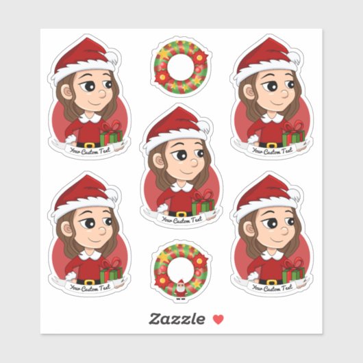 kerstmeisje met bruin haar haar sticker (Vel)