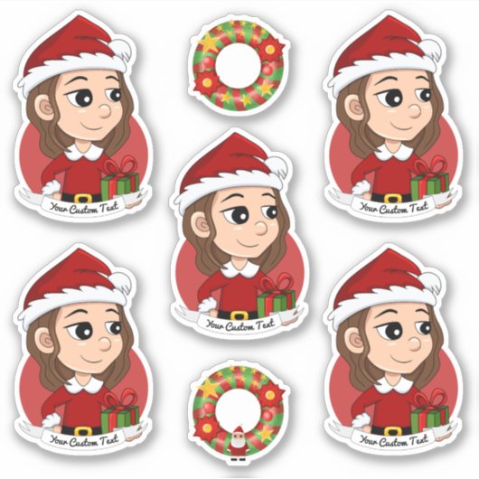 kerstmeisje met bruin haar haar sticker (Voorkant)