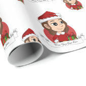 kerstmeisje met bruin haar kapsel cadeaupapier (Rol Hoek)