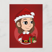 Kerstmeisje met bruine golvende feestdag feestdagenkaart (Voorkant)