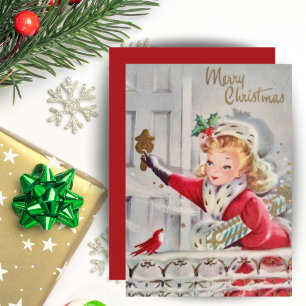 kerstmeisje met cadeautjes feestdagenkaart