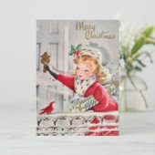 kerstmeisje met cadeautjes feestdagenkaart (Staand voorkant)