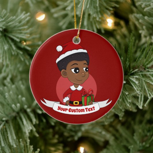 Kerstmeisje met een Afro-cartoon Keramisch Ornament (Boom)