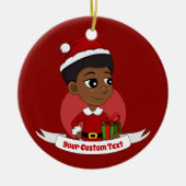 Kerstmeisje met een Afro-cartoon Keramisch Ornament (Voorkant)