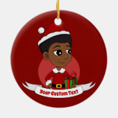 Kerstmeisje met een Afro-cartoon Keramisch Ornament (Achterkant)