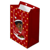 Kerstmeisje met een Afro-cartoon Medium Cadeauzakje (Voorkant Gekanteld)