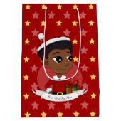 Kerstmeisje met een Afro-cartoon Medium Cadeauzakje (Achterkant)