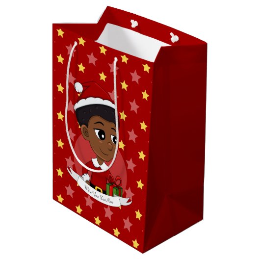 Kerstmeisje met een Afro-cartoon Medium Cadeauzakje (Achterkant Gekanteld)