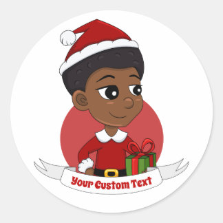 Kerstmeisje met een Afro-cartoon Ronde Sticker