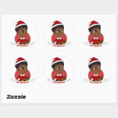 Kerstmeisje met een Afro-cartoon Ronde Sticker (Vel)
