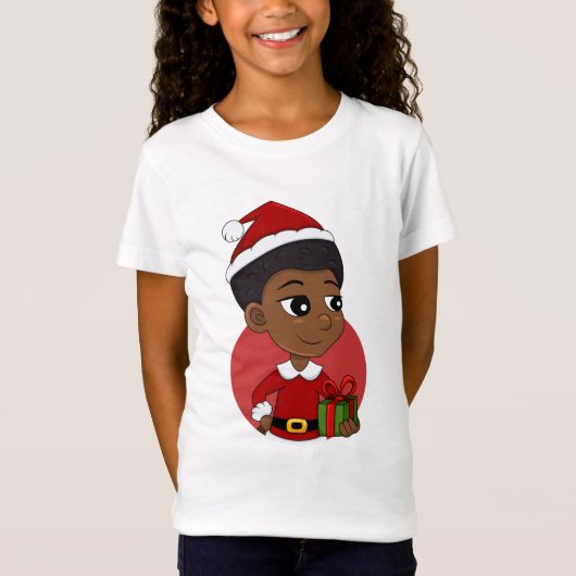 Kerstmeisje met een Afro-cartoon T-shirt (Voorkant)
