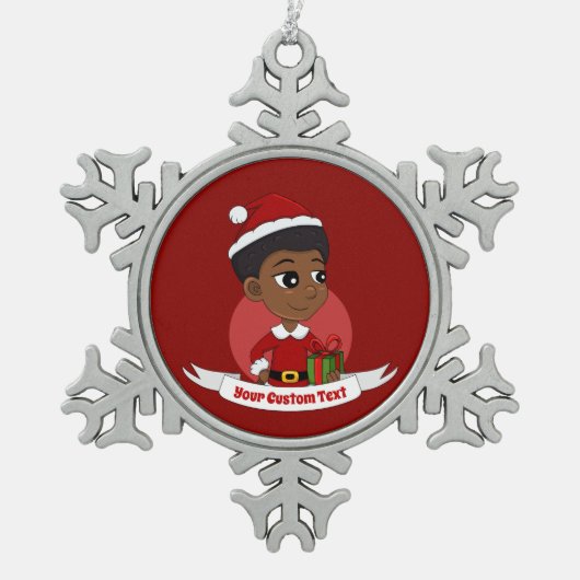 Kerstmeisje met een Afro-cartoon Tin Sneeuwvlok Ornament (Voorkant)