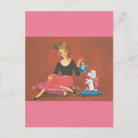 kerstmeisje met Franse porselein Feestdagenkaart (Voorkant)