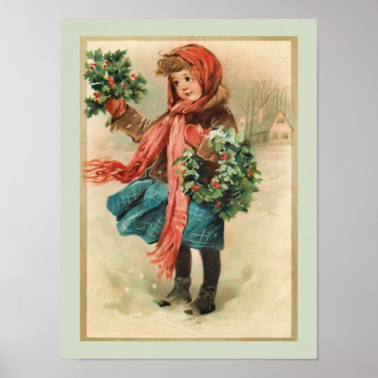 kerstmeisje met Holly Wreaths Poster (Voorkant)