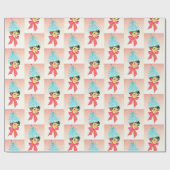 Kerstmeisje met  kerstbomen als Pet Cadeaupapier (Vlak)