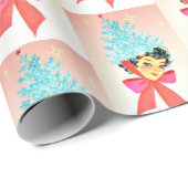 Kerstmeisje met  kerstbomen als Pet Cadeaupapier (Rol Hoek)