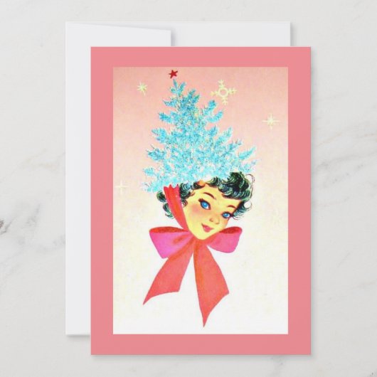 Kerstmeisje met  kerstbomen als Pet Feestdagenkaart (Voorkant)