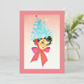 Kerstmeisje met  kerstbomen als Pet Feestdagenkaart (Staand voorkant)