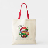Kerstmeisje met koekje Vrolijk kerstfeest Tote Bag (Achterkant)