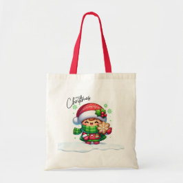 Kerstmeisje met koekje Vrolijk kerstfeest Tote Bag