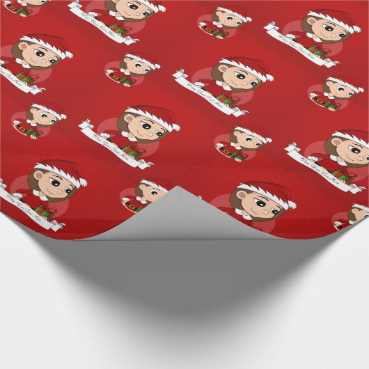 Kerstmeisje met lang bruin haar cadeaupapier (Hoek)