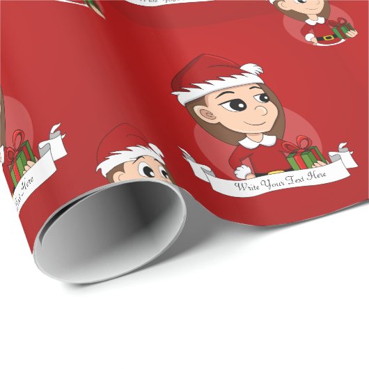 Kerstmeisje met lang bruin haar cadeaupapier (Rol Hoek)