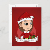 Kerstmeisje met lang bruin haar feestdagenkaart (Voorkant / Achterkant)