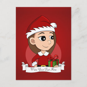 Kerstmeisje met lang bruin haar feestdagenkaart