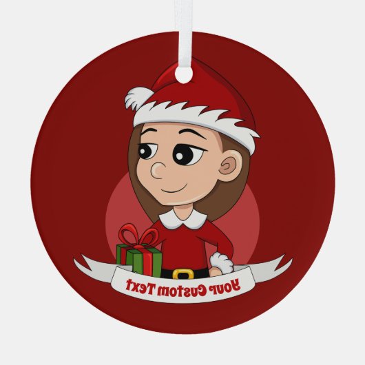 Kerstmeisje met lang bruin haar glas ornament (Achterkant)