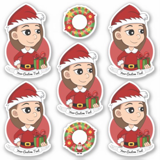 Kerstmeisje met lang bruin haar sticker (Voorkant)