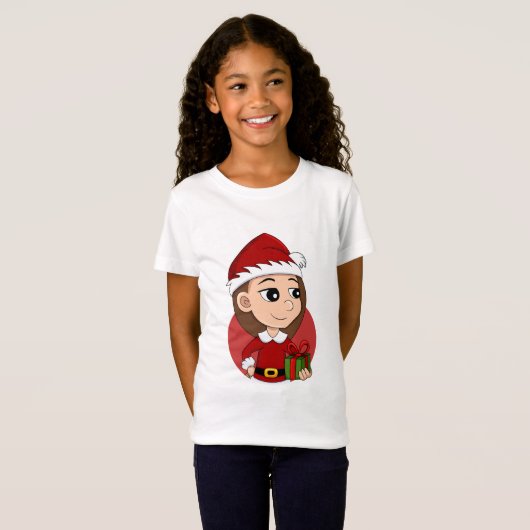 Kerstmeisje met lang bruin haar t-shirt (Voorkant volledig)
